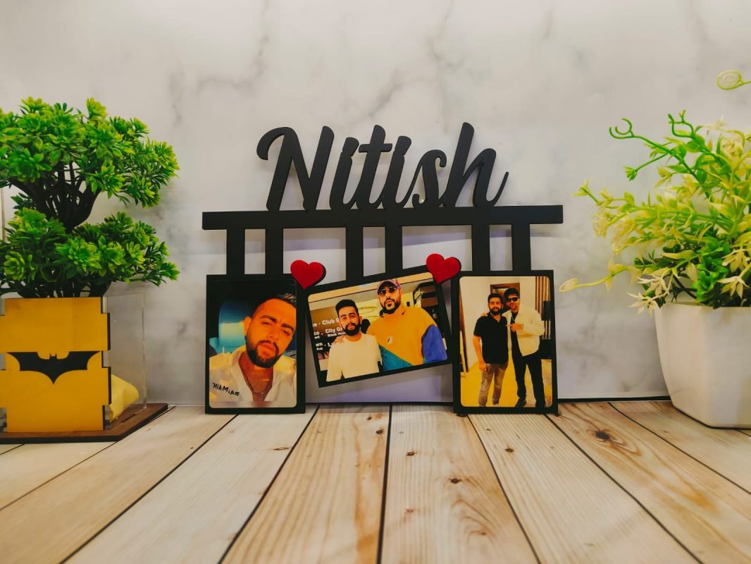 Personalized Name Wall Hanging Photo Frame with 3 Photo - anidiots